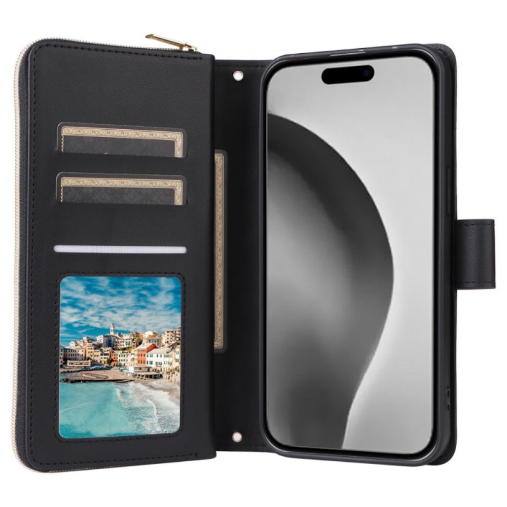 Kožený Kryt iPhone 16 Pro Polstrovaný Popruh A Ramenní Popruh