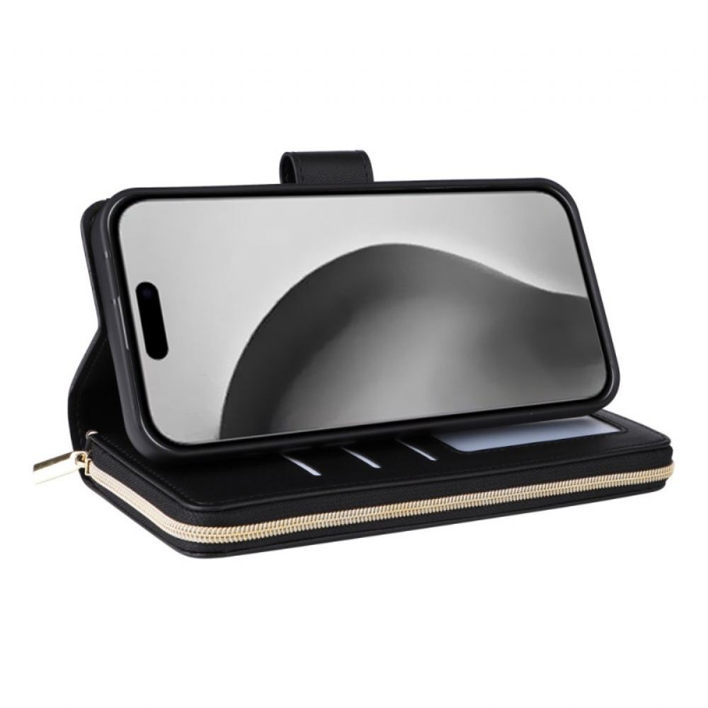 Kožený Kryt iPhone 16 Pro Polstrovaný Popruh A Ramenní Popruh