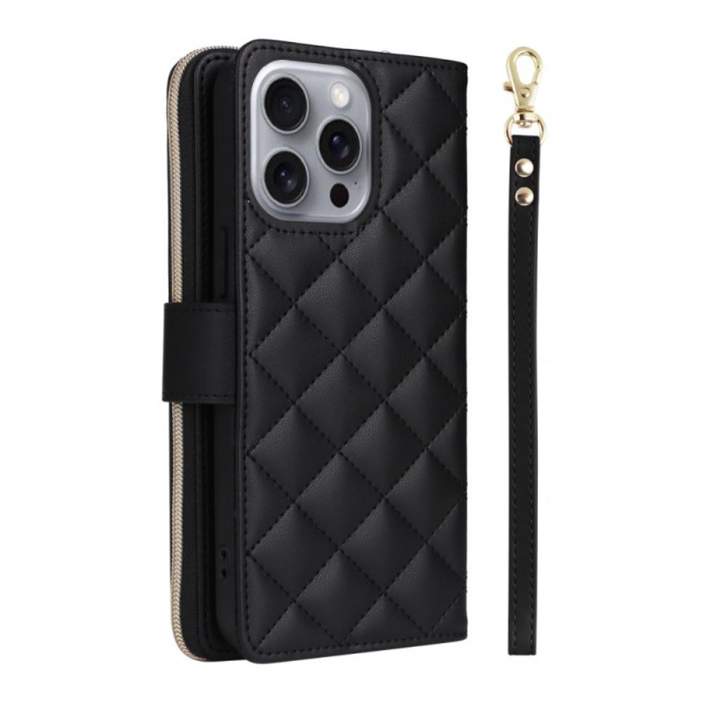 Kožený Kryt iPhone 16 Pro Polstrovaný Popruh A Ramenní Popruh
