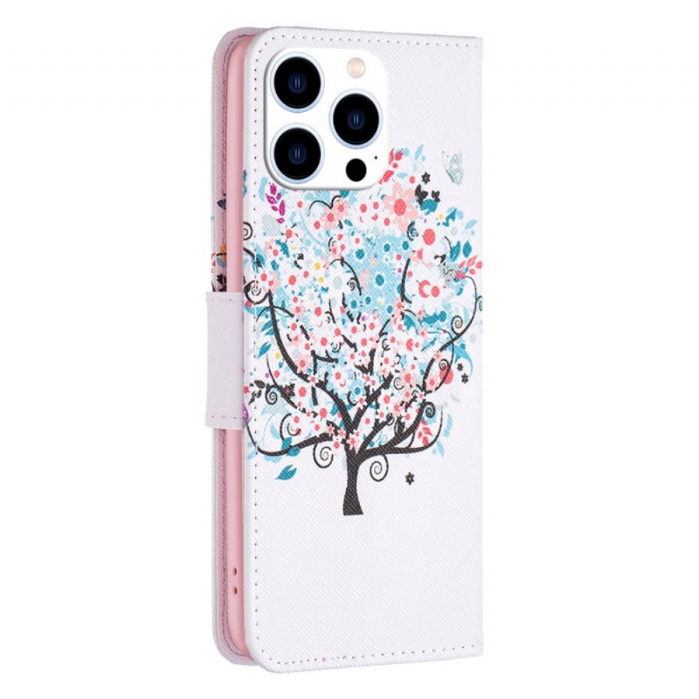 Kožený Kryt iPhone 16 Pro Rozkvetlý Strom