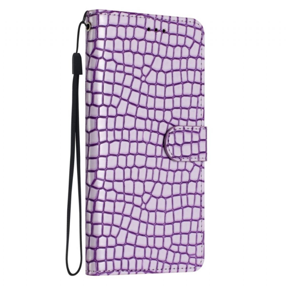 Kožený Kryt iPhone 16 Pro Styl Krokodýl S Popruhem