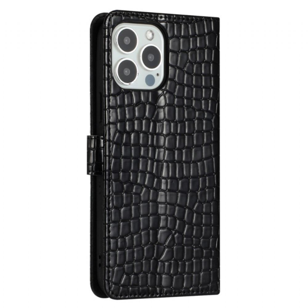 Kožený Kryt iPhone 16 Pro Styl Krokodýl S Popruhem