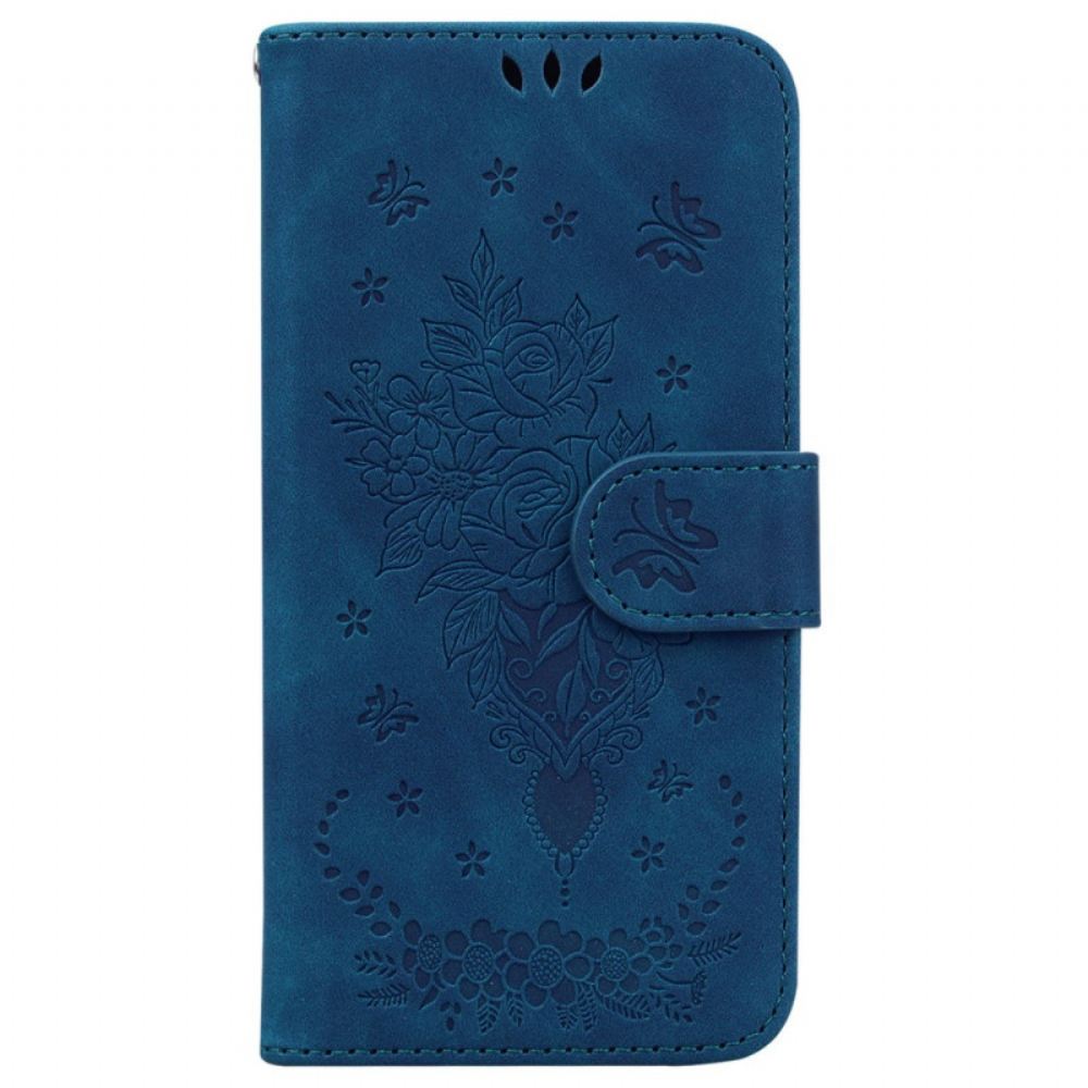 Kožený Kryt iPhone 16 Pro Vzor Růží S Páskem