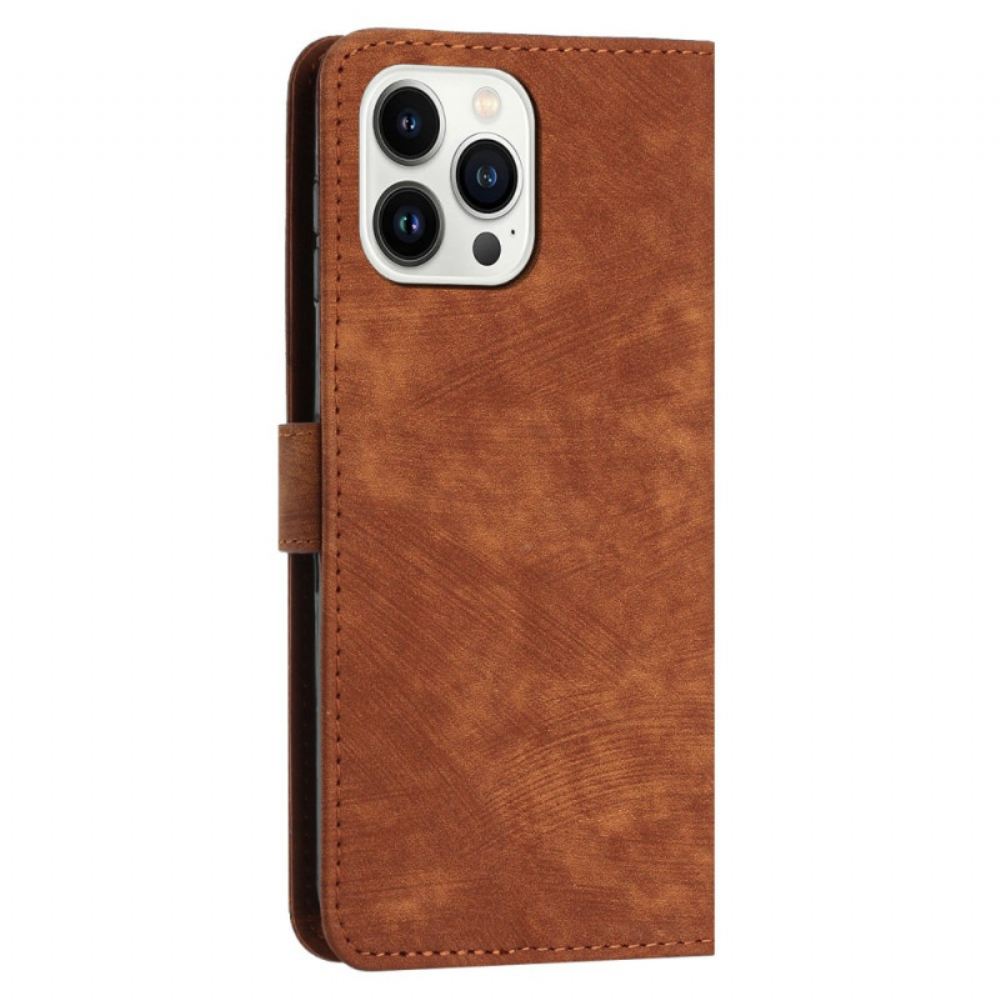 Kožený Kryt iPhone 16 Pro Vzor Čar Semišovým Efektem
