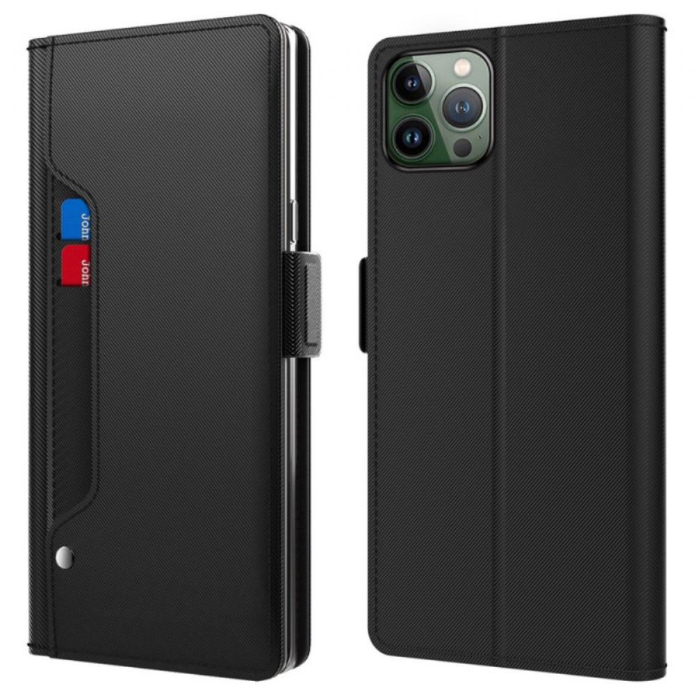 Kožený Kryt iPhone 16 Pro Zrcadlový A Odnímatelný Držák Karty