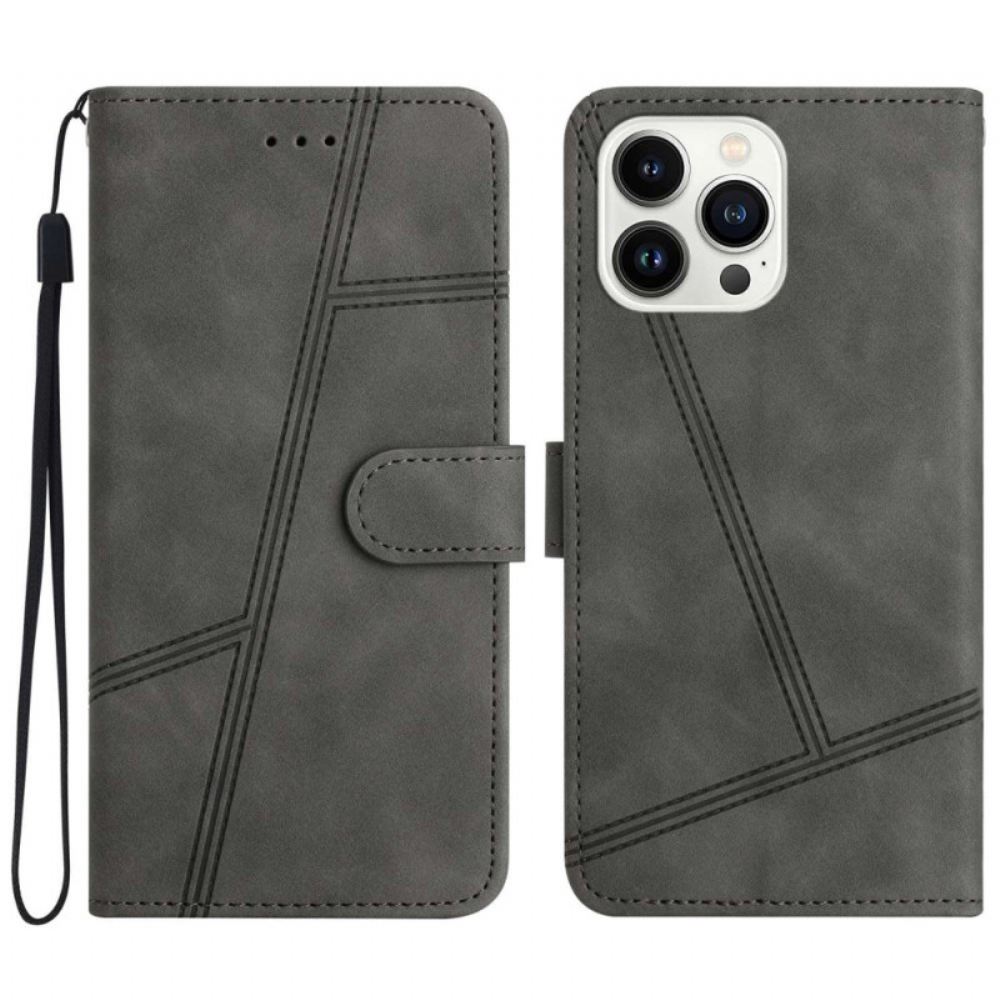 Kožený Kryt iPhone 16 Pro Šňůry A Tahy Za Lanko
