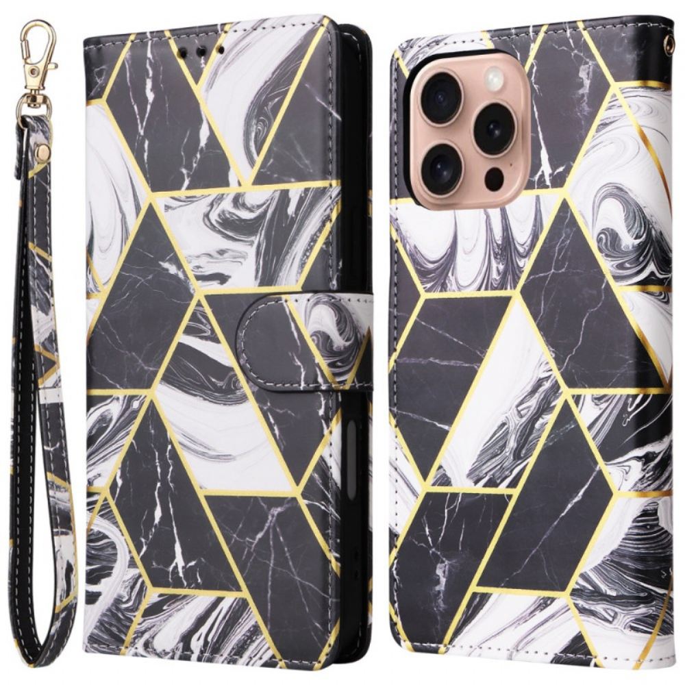 Kožený Kryt Na iPhone 16 Pro Design Mramorového Popruhu