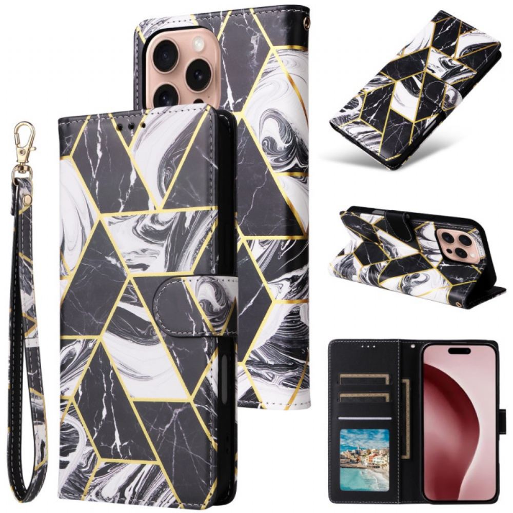 Kožený Kryt Na iPhone 16 Pro Design Mramorového Popruhu