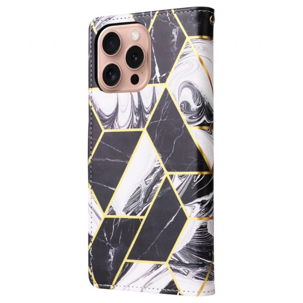 Kožený Kryt Na iPhone 16 Pro Design Mramorového Popruhu