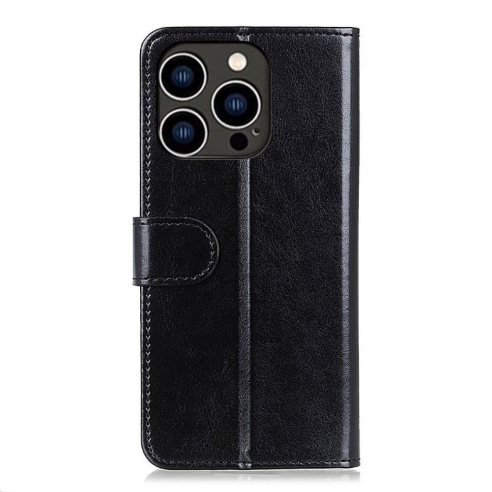 Kožený Kryt Na iPhone 16 Pro Imitace Lakované Kůže