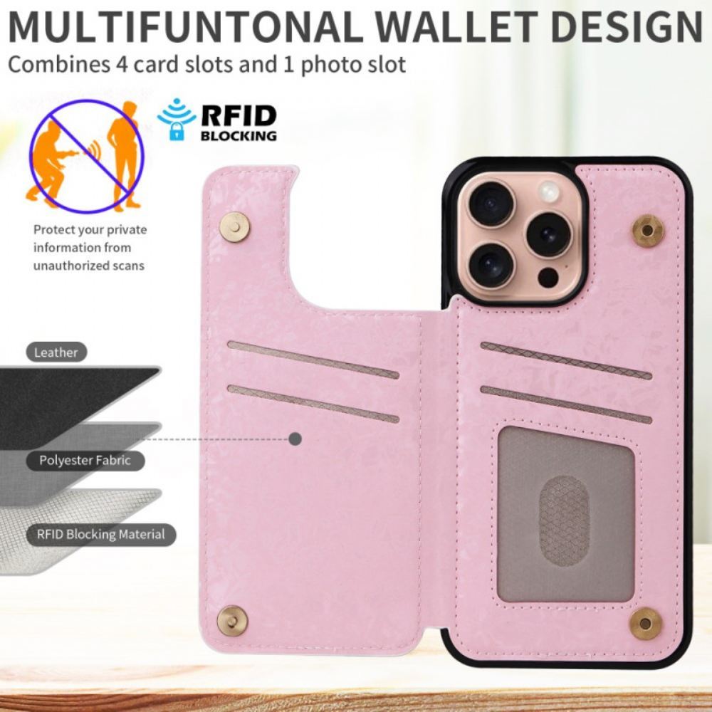 Kryt iPhone 16 Pro Držák Karty A Květinová Ochrana Rfid