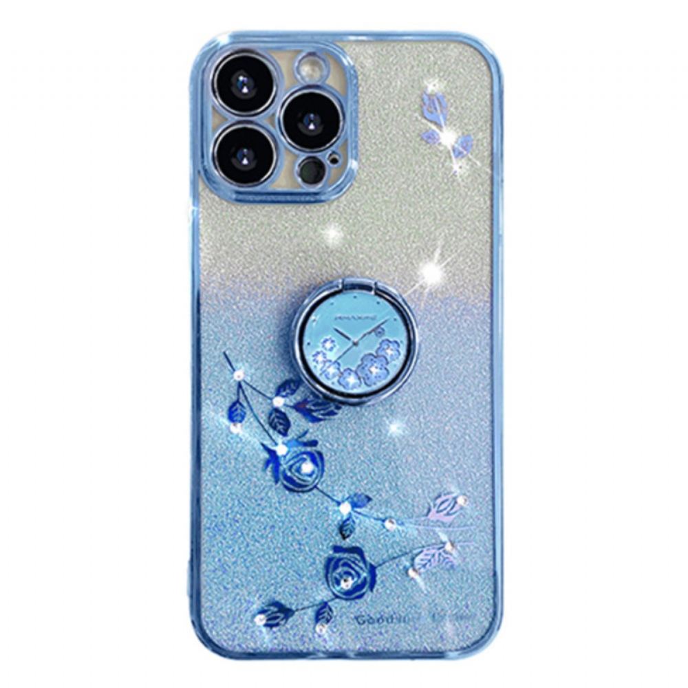 Kryt iPhone 16 Pro Květinový A Kamínkový Podpůrný Prsten Kadem