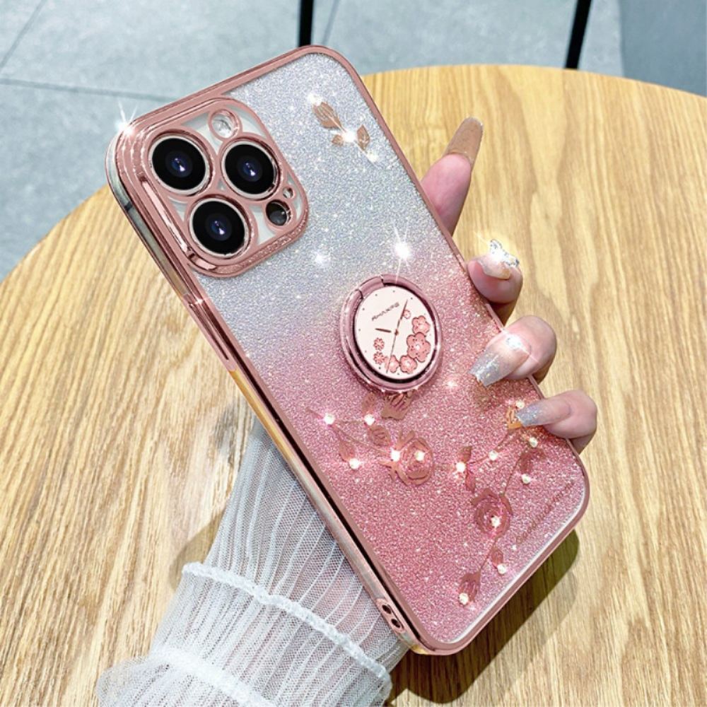 Kryt iPhone 16 Pro Květinový A Kamínkový Podpůrný Prsten Kadem