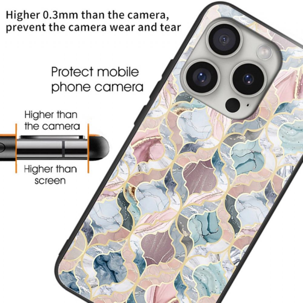 Kryt iPhone 16 Pro Mramorová Dlaždice Z Tvrzeného Skla