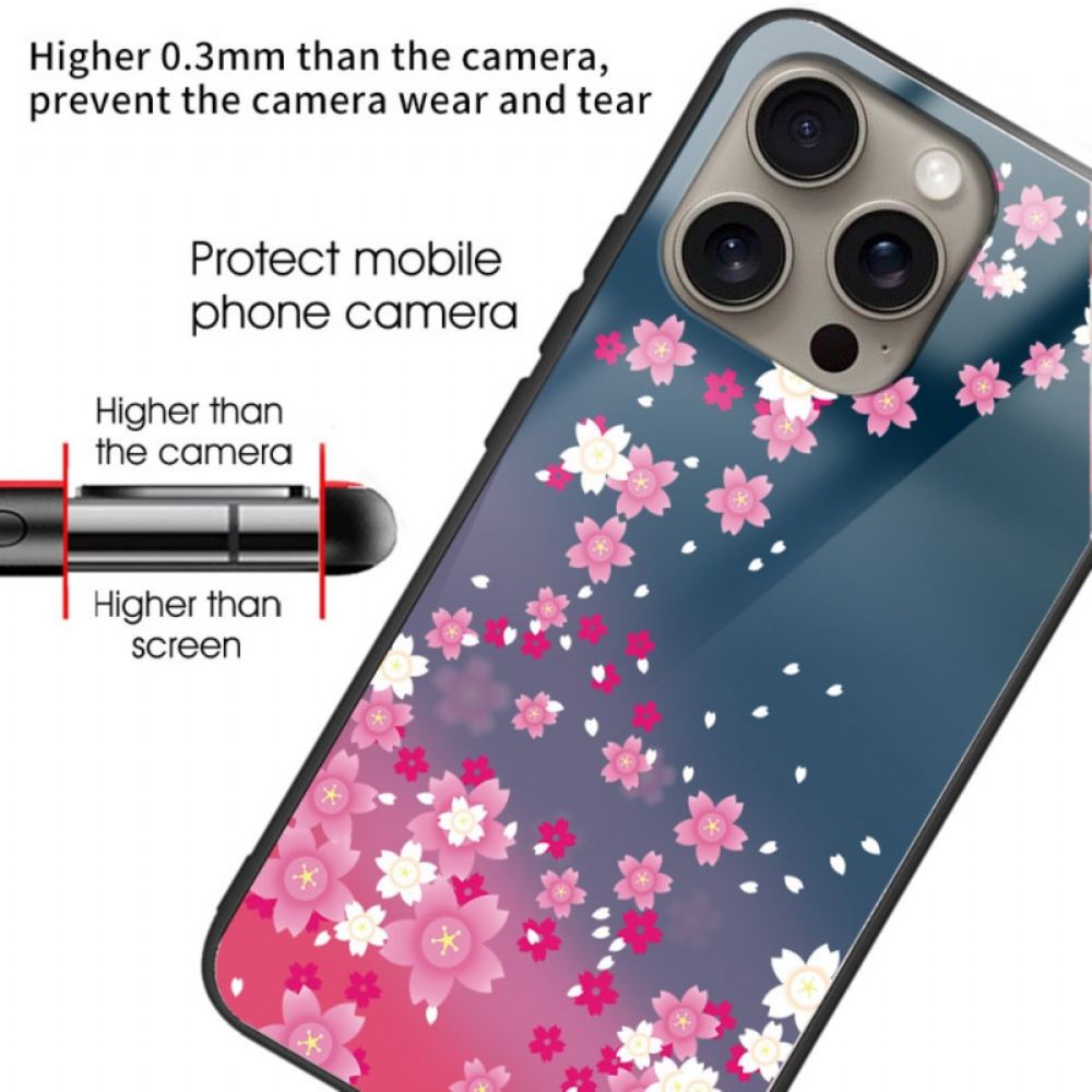Kryt iPhone 16 Pro Tvrzené Sklo Růžové Květy