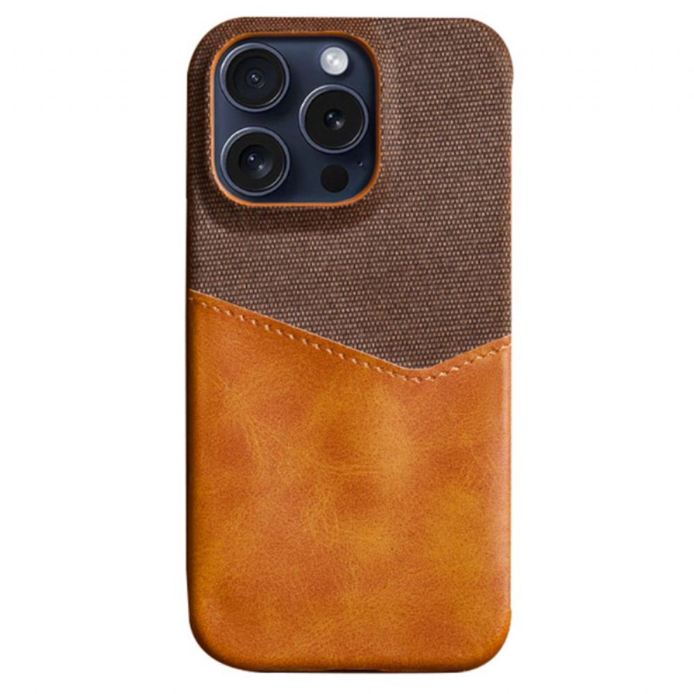 Kryt Na iPhone 16 Pro Držák Na Karty Z Imitace Kůže A Látky