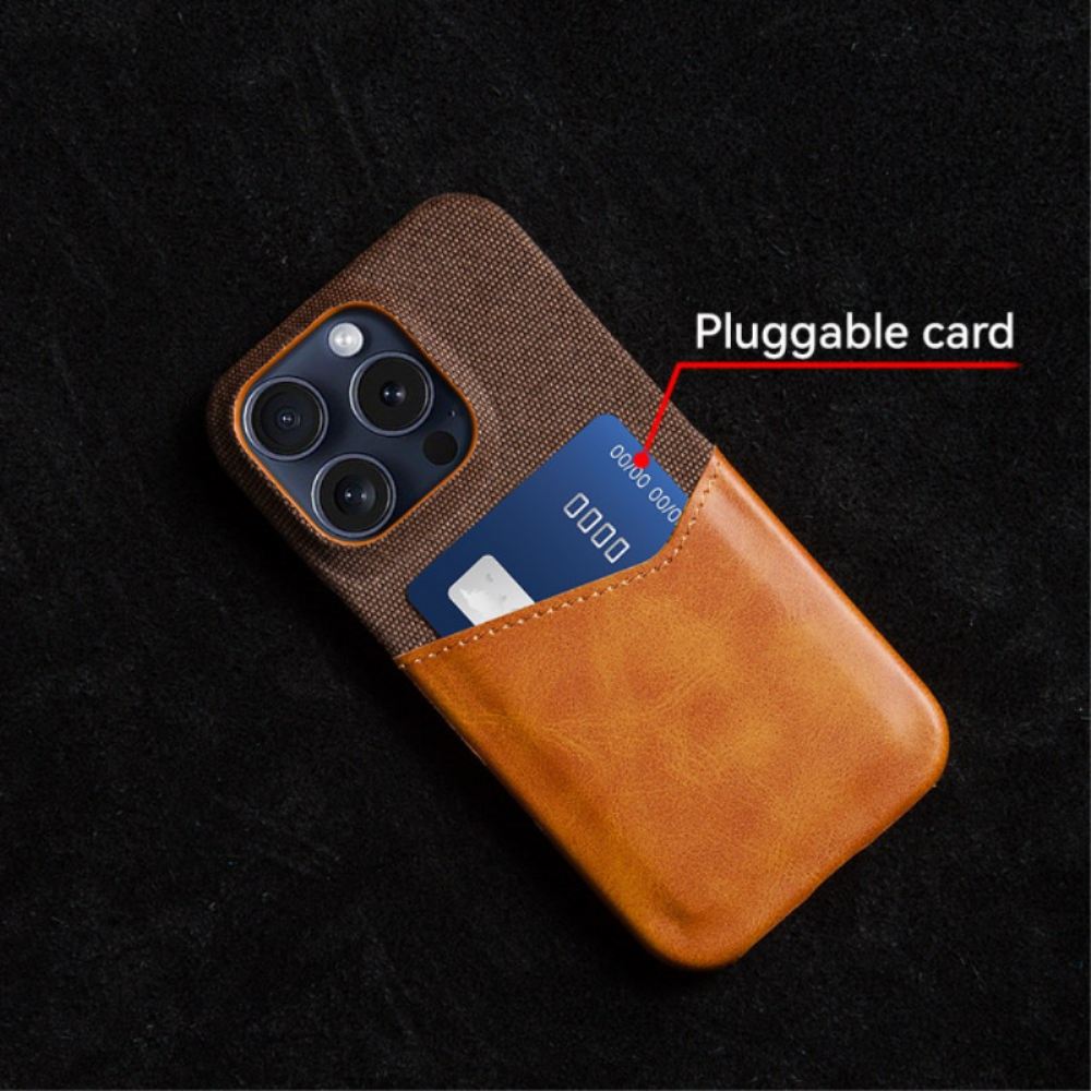 Kryt Na iPhone 16 Pro Držák Na Karty Z Imitace Kůže A Látky