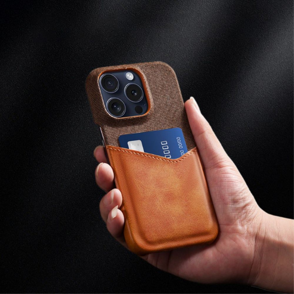 Kryt Na iPhone 16 Pro Držák Na Karty Z Imitace Kůže A Látky