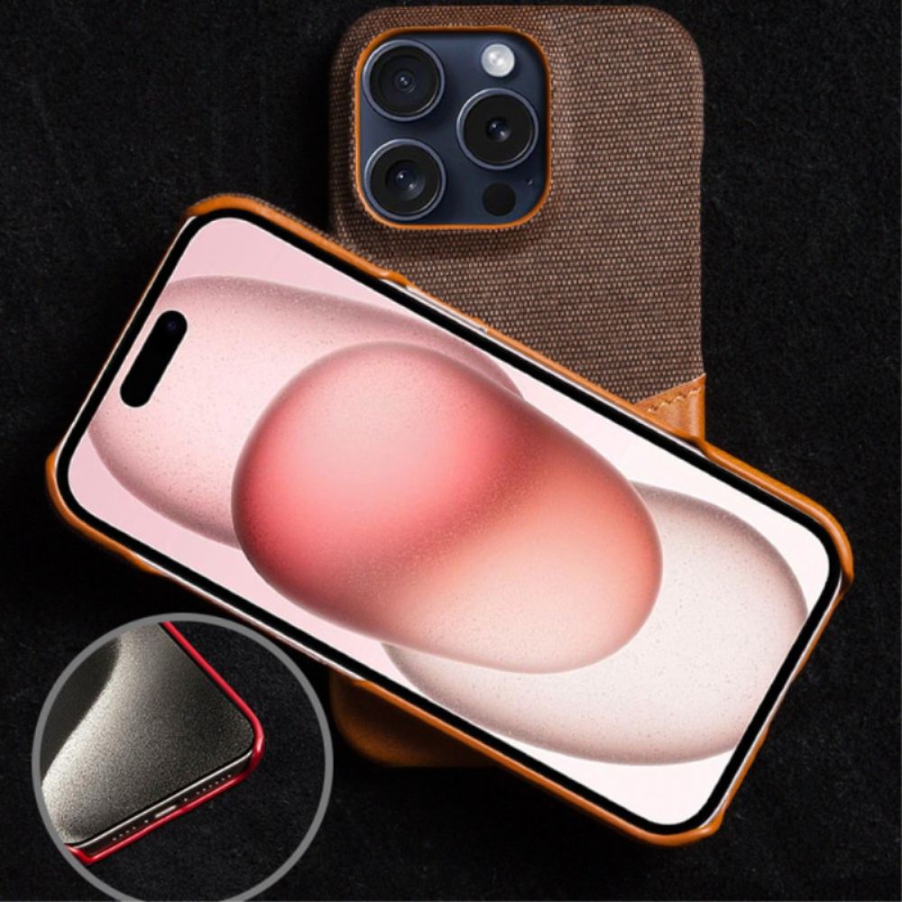 Kryt Na iPhone 16 Pro Držák Na Karty Z Imitace Kůže A Látky