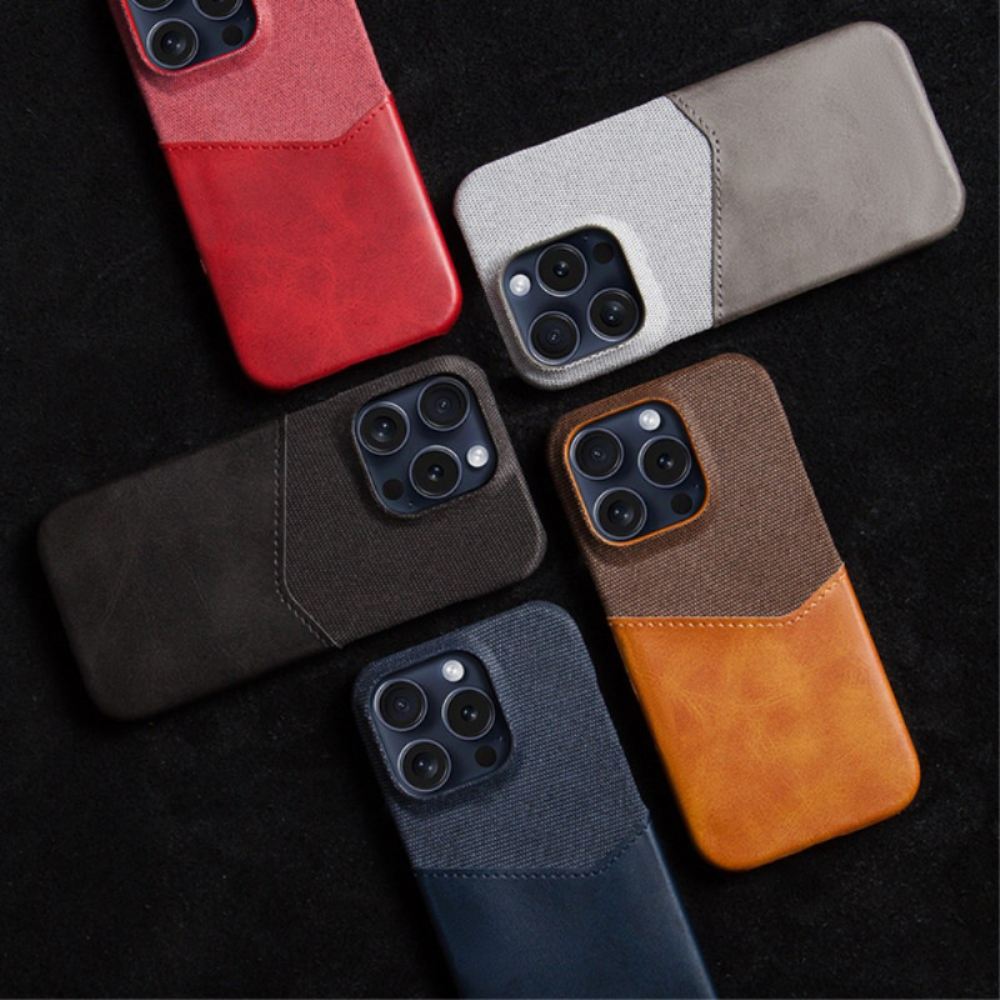 Kryt Na iPhone 16 Pro Držák Na Karty Z Imitace Kůže A Látky