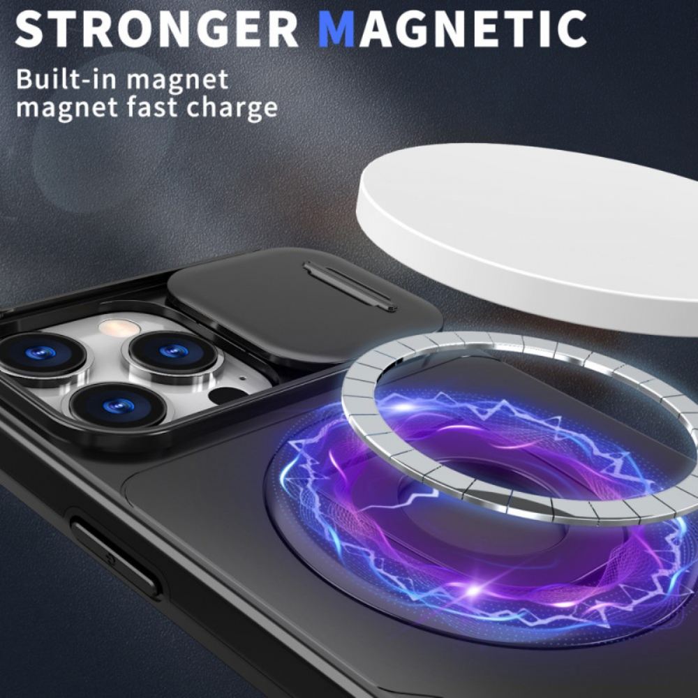 Kryt Na iPhone 16 Pro Magnetický Podpůrný Kroužek A Posuvný Kryt Objektivu