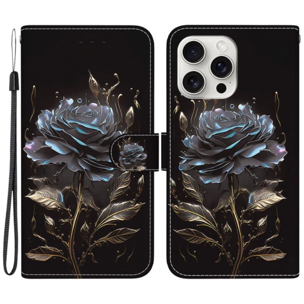 Peněženková Pouzdra iPhone 16 Pro Ačerná Růže S Řemínkem