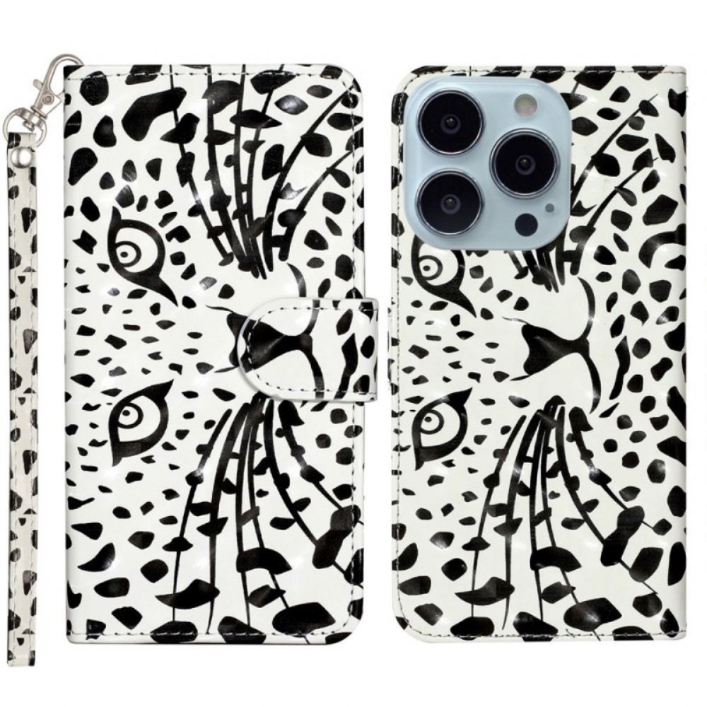 Peněženková Pouzdra iPhone 16 Pro Kryty Na Mobil Leopardí Hlava S Popruhem