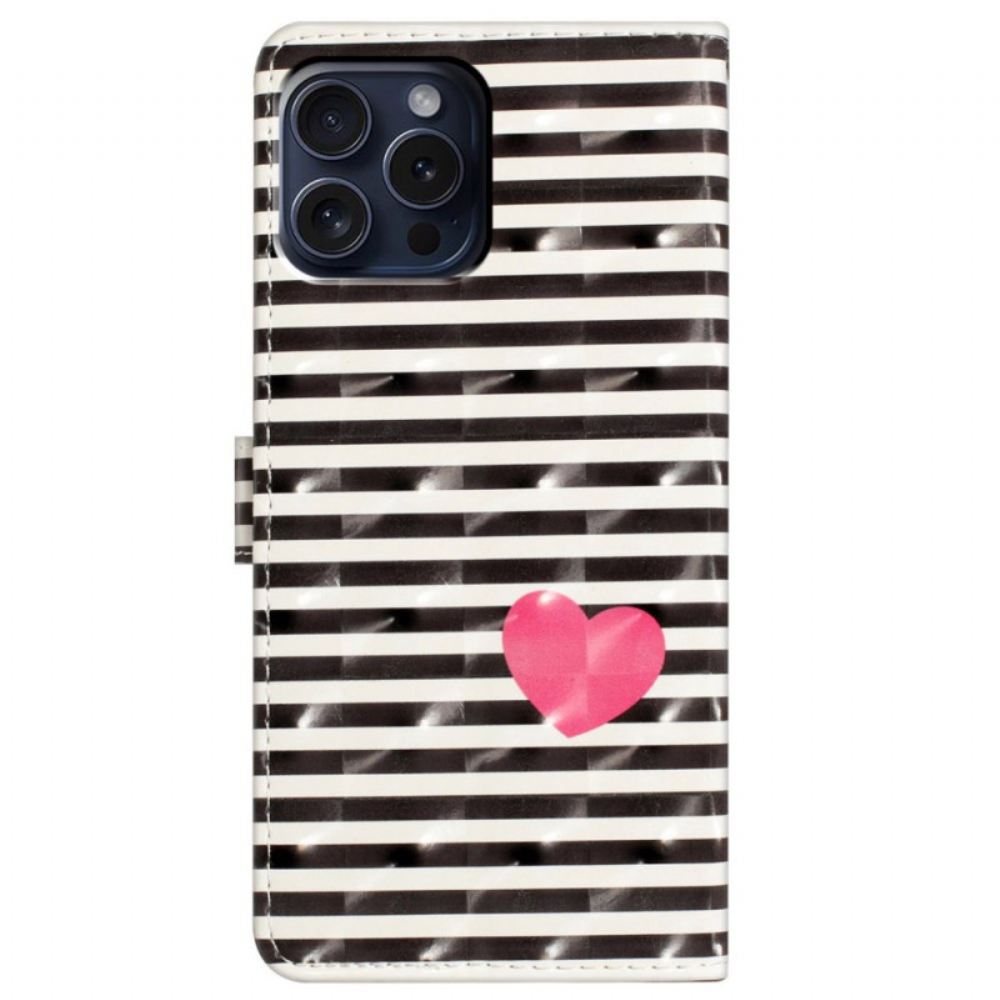 Peněženková Pouzdra iPhone 16 Pro Kryty Na Mobil Pásky A Srdíčka