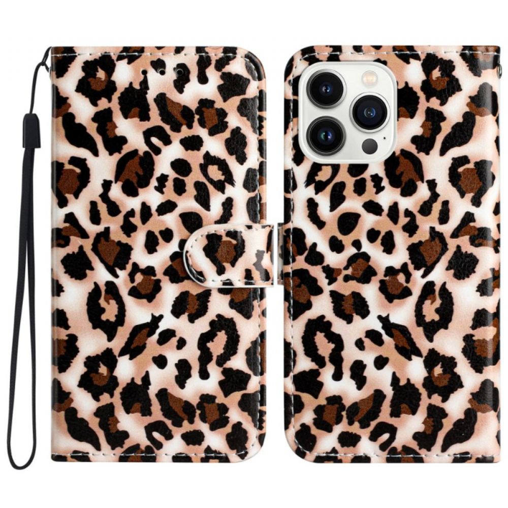 Peněženková Pouzdra iPhone 16 Pro Leopardí Vzor S Páskem