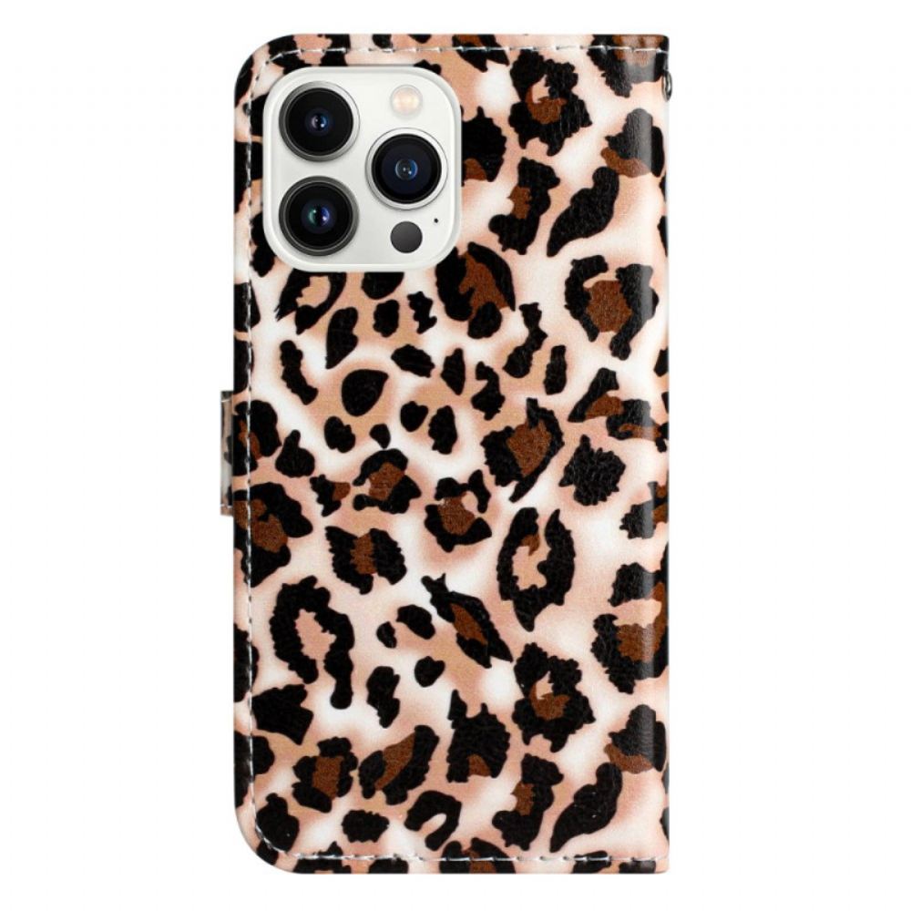 Peněženková Pouzdra iPhone 16 Pro Leopardí Vzor S Páskem