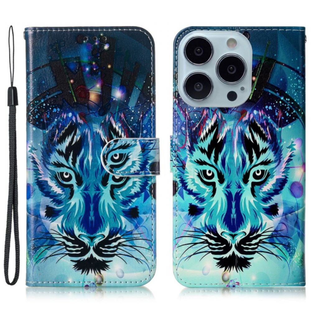 Peněženková Pouzdra iPhone 16 Pro Vlčí Vzor S Popruhem