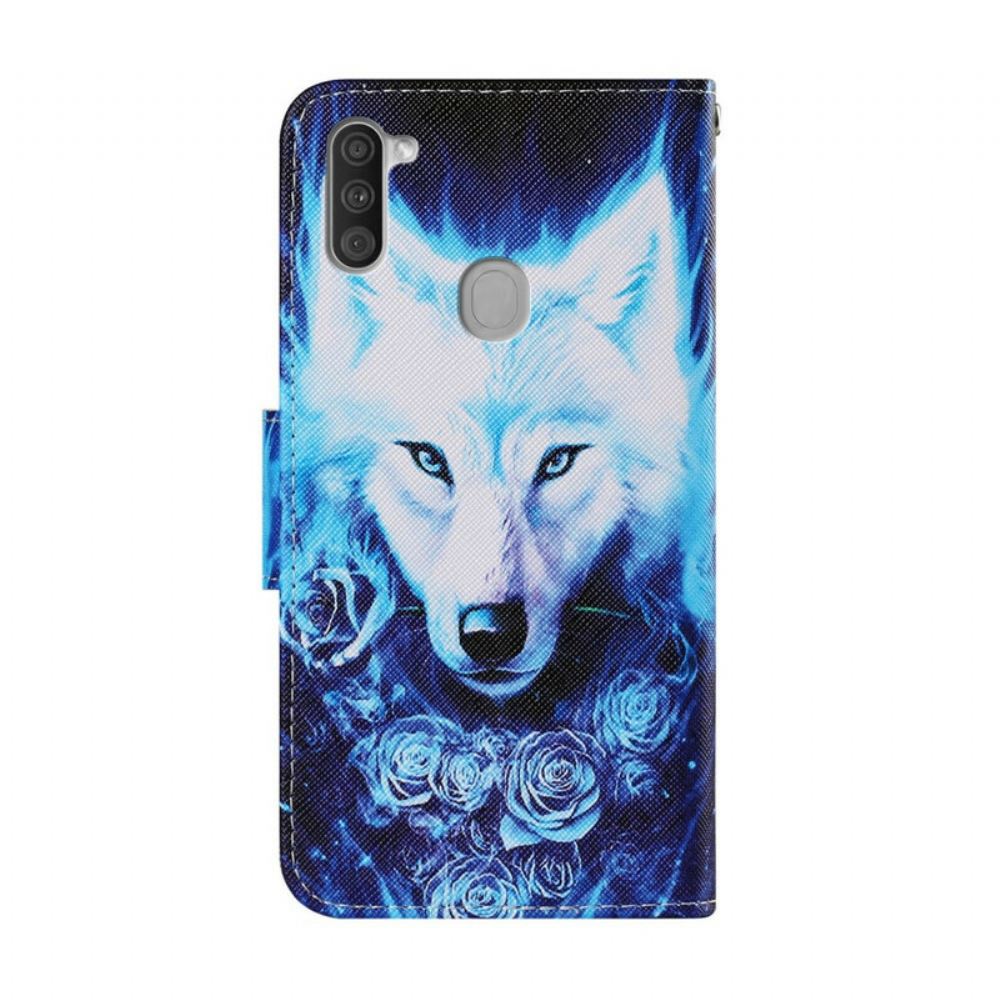Flipové Pouzdro Na Samsung Galaxy M11 Bílý Vlk