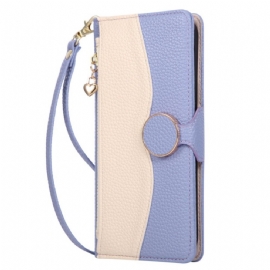 Kožený Kryt Xiaomi 17 Dvoubarevná Peněženka S Poutkem Na Zápěstí