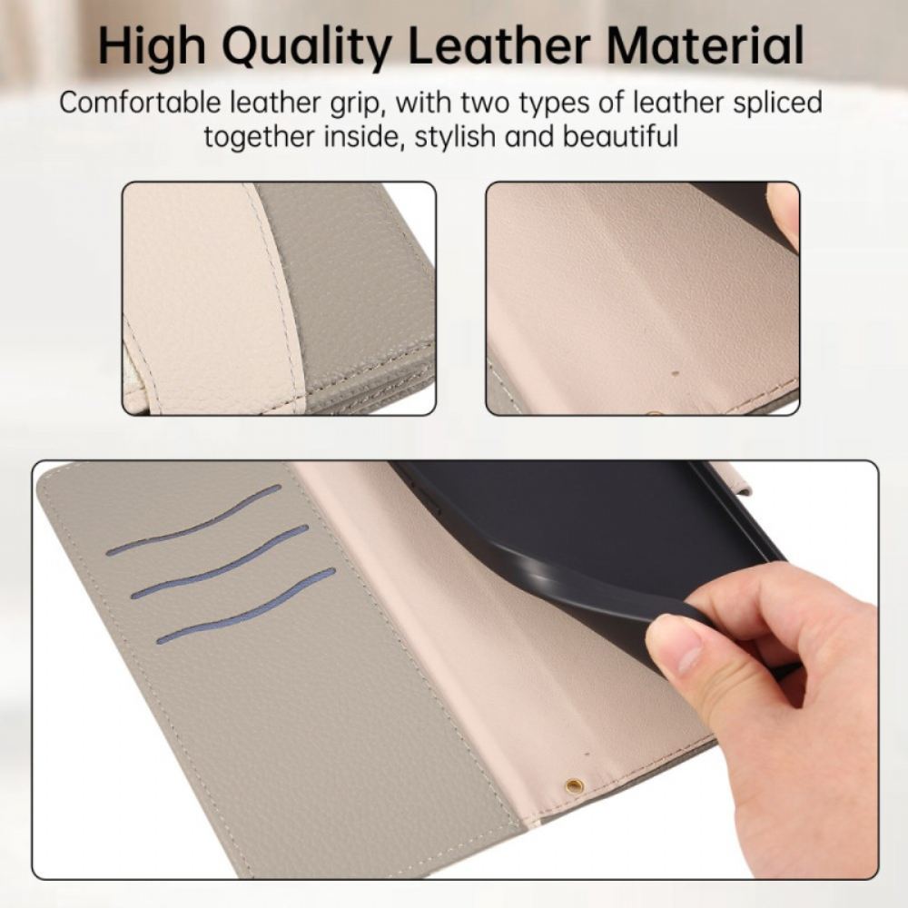 Kožený Kryt Xiaomi 17 Dvoubarevná Peněženka S Poutkem Na Zápěstí