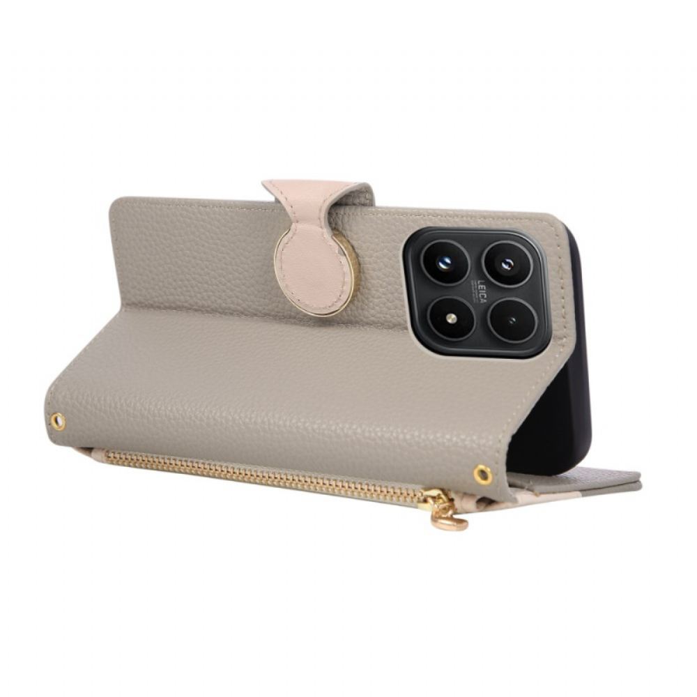 Kožený Kryt Xiaomi 17 Dvoubarevná Peněženka S Poutkem Na Zápěstí