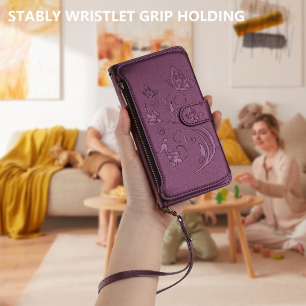 Kožený Kryt Xiaomi 17 Květinová Peněženka