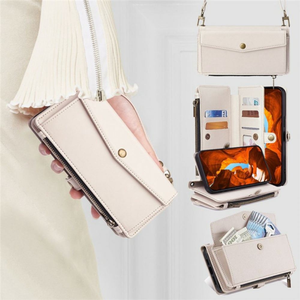 Kožený Kryt Xiaomi 17 Peněženka S Ramenním Popruhem A Šňůrkou Na Zápěstí