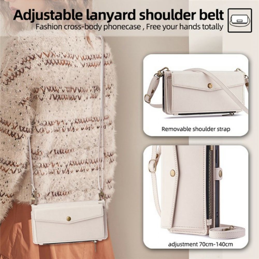 Kožený Kryt Xiaomi 17 Peněženka S Ramenním Popruhem A Šňůrkou Na Zápěstí