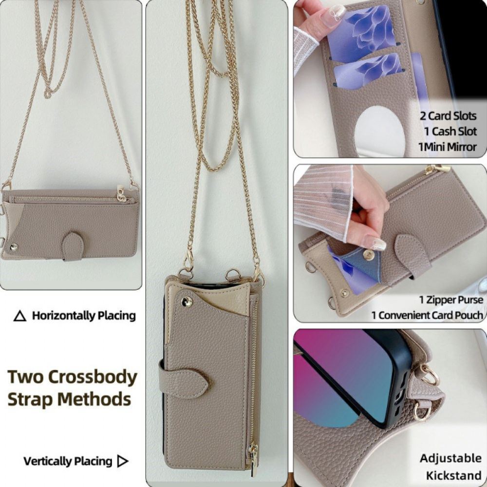 Kožený Kryt Xiaomi 17 Ramenní Popruh Se Zrcadlem A Řetízkem