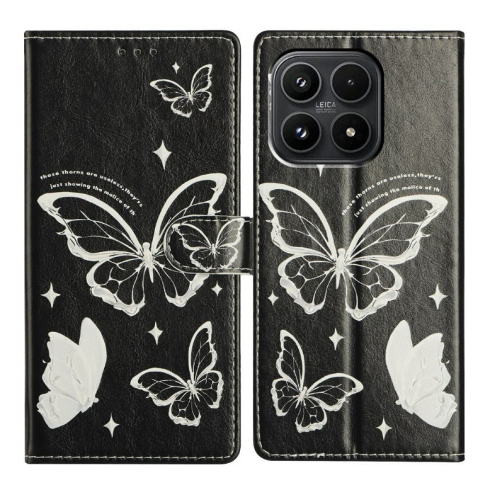 Kožený Kryt Xiaomi 17 Černobílí Motýli