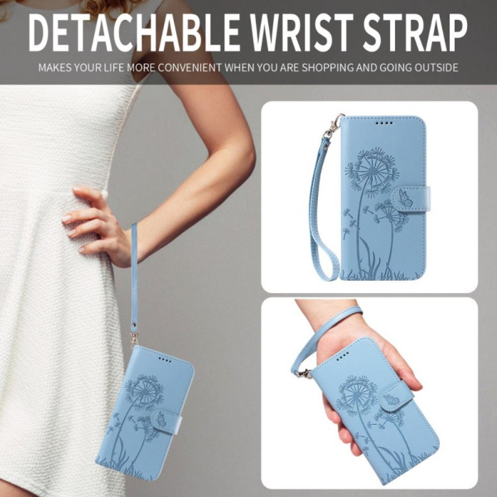 Kožený Kryt Xiaomi 17 Řemínek S Pampeliškovým Vzorem