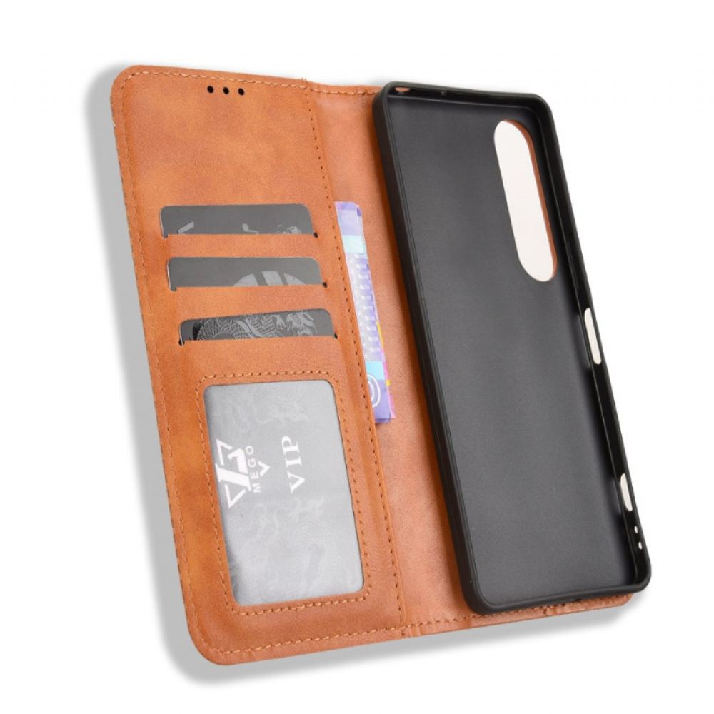 Kožené Pouzdro Folio Sony Xperia 1 Vii Vintage Okraj