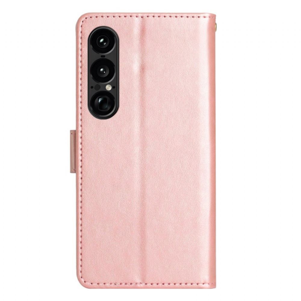 Kožený Kryt Na Sony Xperia 1 Vii Květinové Potisky