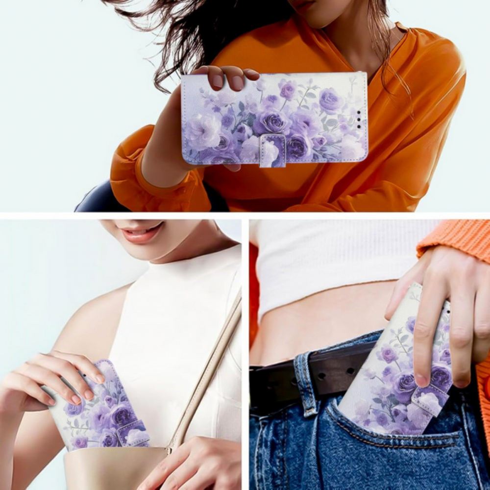 Kožený Kryt Sony Xperia 1 Vii Fialové Růže