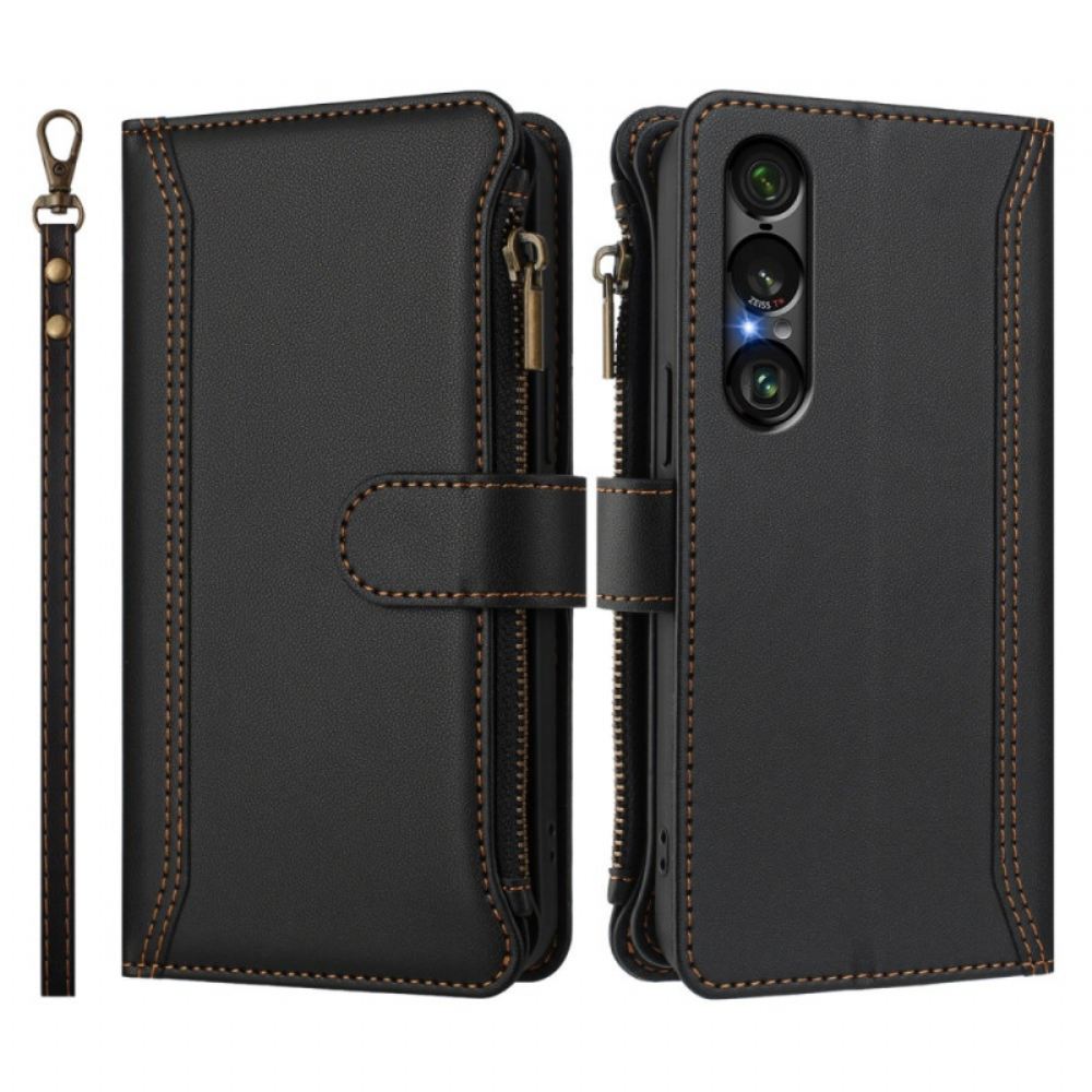 Peněženková Pouzdra Sony Xperia 1 Vii Kryty Na Mobil Peněženka S 9 Přihrádkami Na Karty A Páskem
