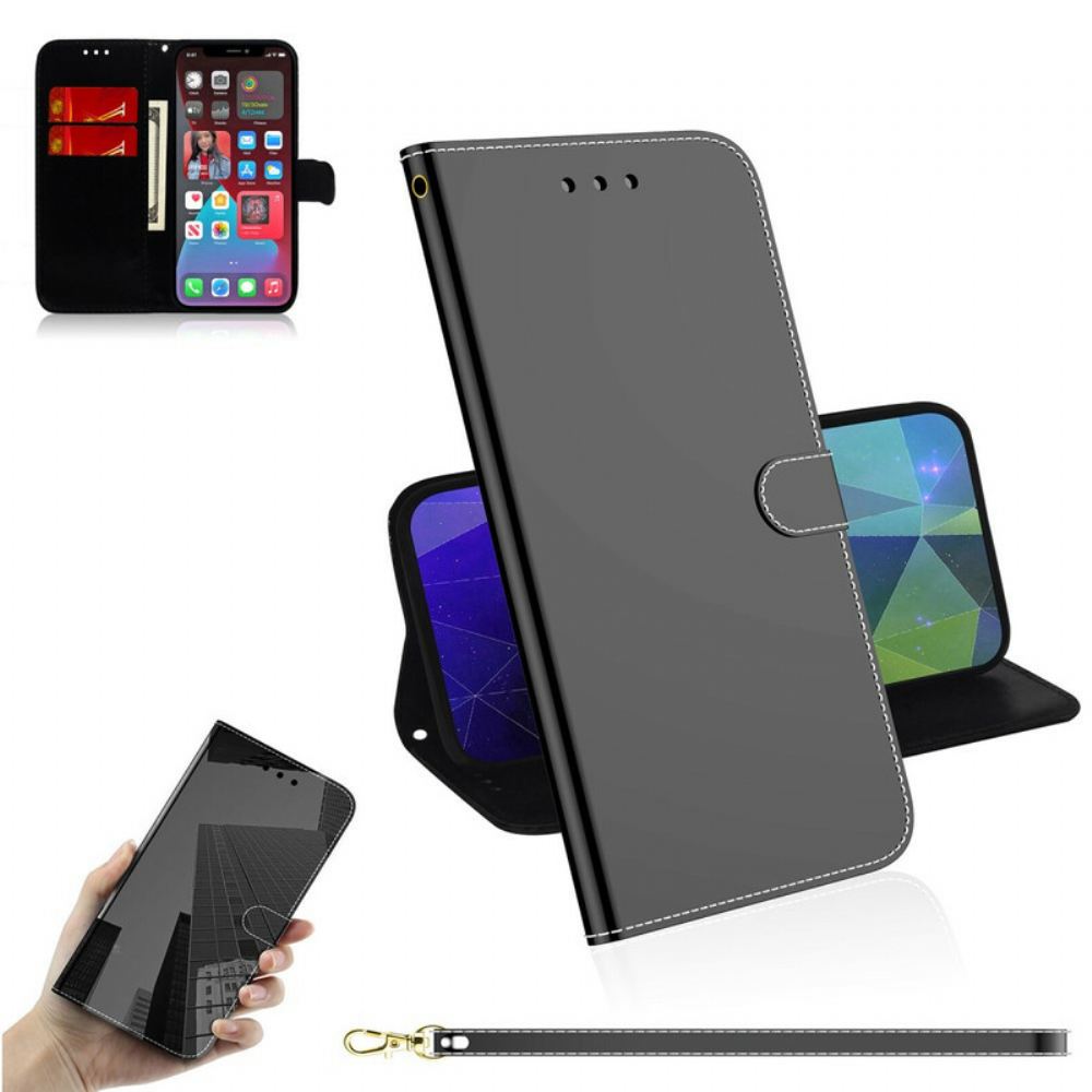 Flipové Pouzdro Na iPhone 13 Pro Kryt Na Zrcadlo Z Umělé Kůže