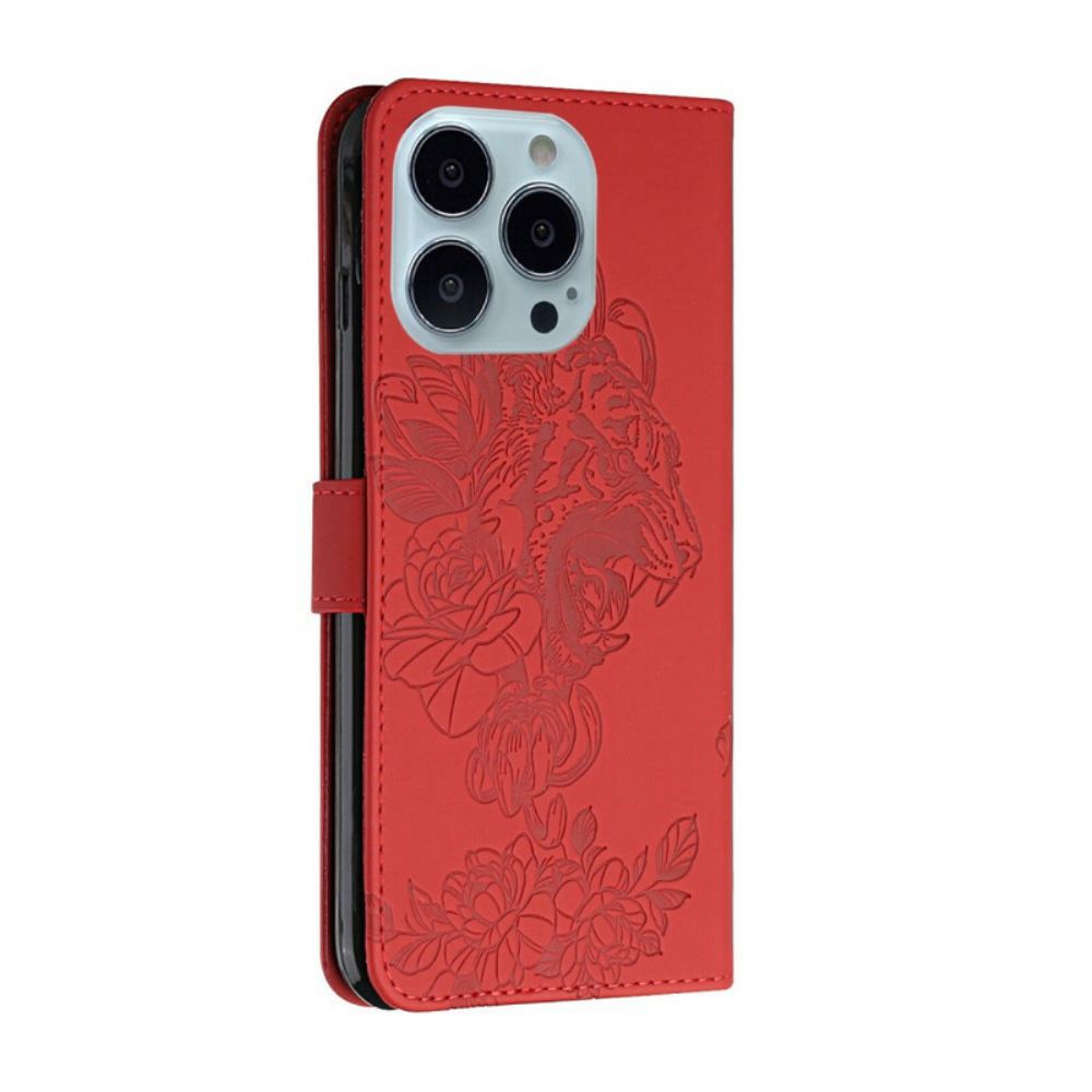 Flipové Pouzdro Na iPhone 13 Pro Na Lana Barokní Tygří Popruh
