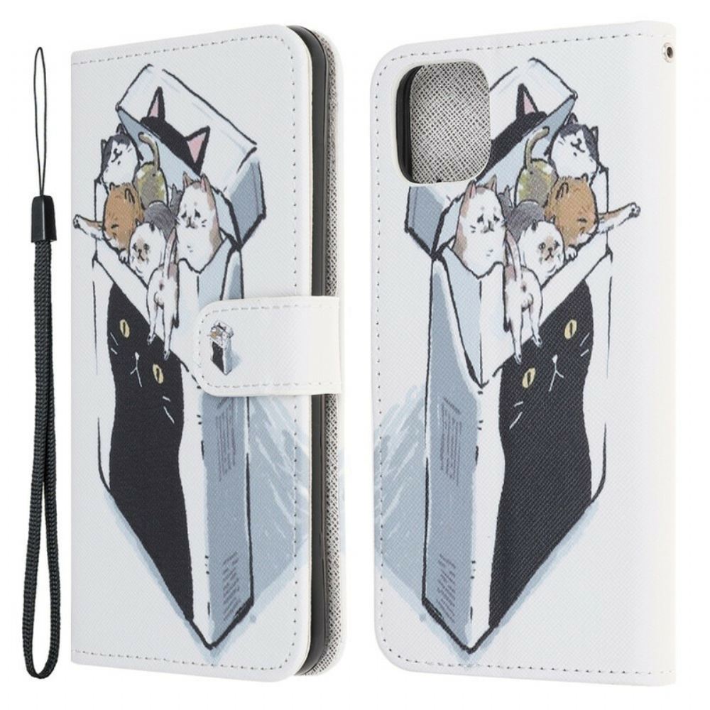 Flipové Pouzdro Na iPhone 13 Pro Na Lana Přepravní Tanga Kočky
