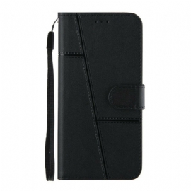 Flipové Pouzdro Na iPhone 13 Pro Na Lana Strappy Geo Kožený Efekt