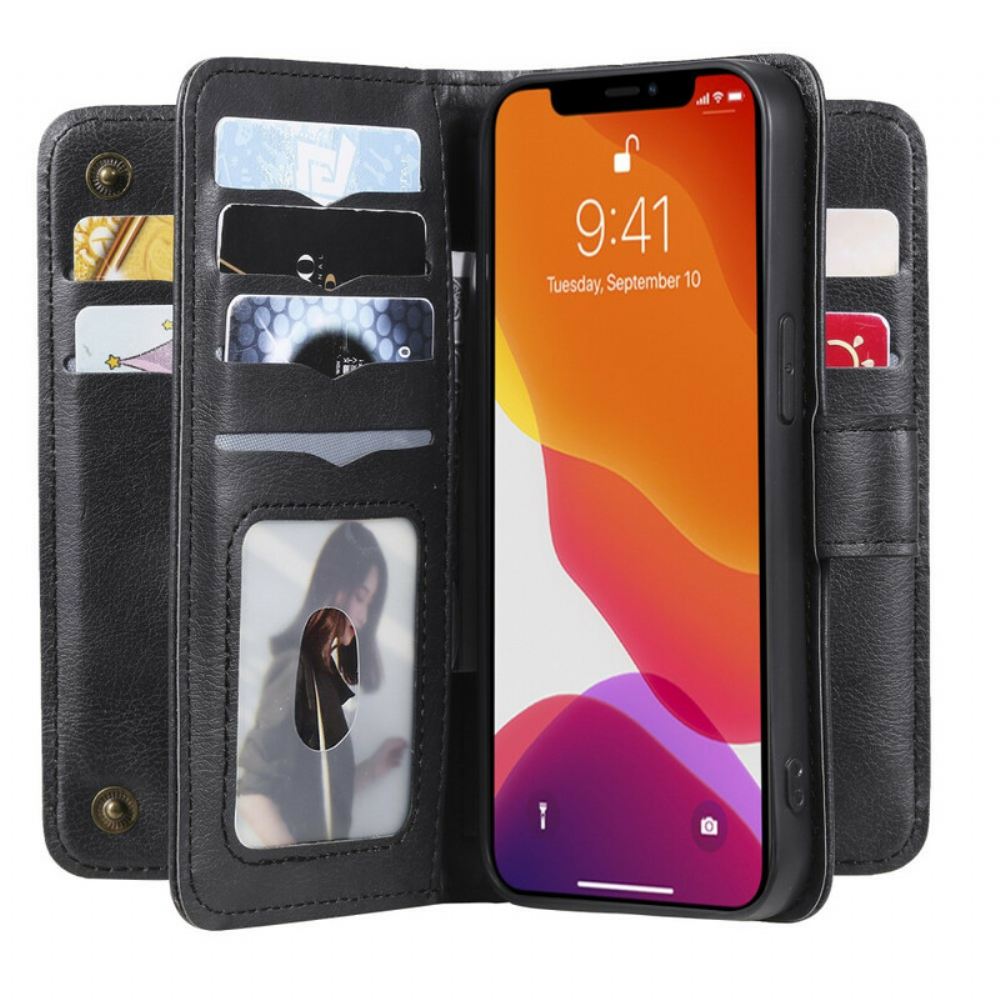 Flipové Pouzdro Na iPhone 13 Pro Multifunkční Držák Na 10 Karet